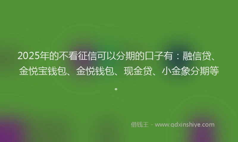 2025年的不看征信可以分期的口子有：融信贷、金悦宝钱包、金悦钱包、现金贷、小金象分期等。