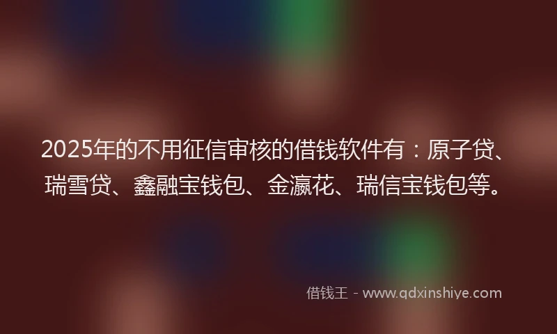 2025年的不用征信审核的借钱软件有：原子贷、瑞雪贷、鑫融宝钱包、金瀛花、瑞信宝钱包等。
