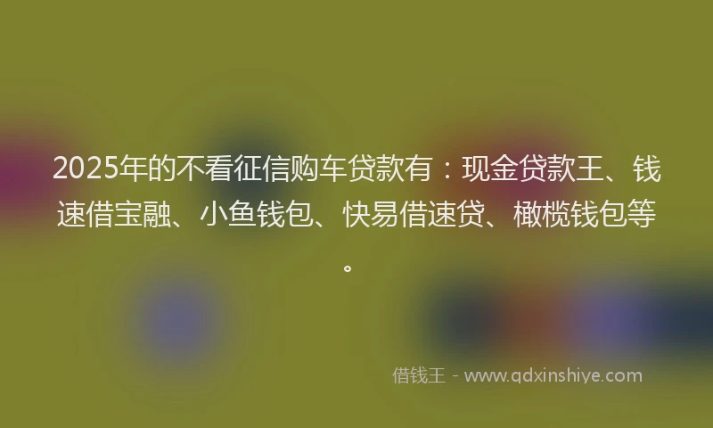 2025年的不看征信购车贷款有：现金贷款王、钱速借宝融、小鱼钱包、快易借速贷、橄榄钱包等。