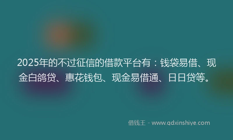 2025年的不过征信的借款平台有：钱袋易借、现金白鸽贷、惠花钱包、现金易借通、日日贷等。