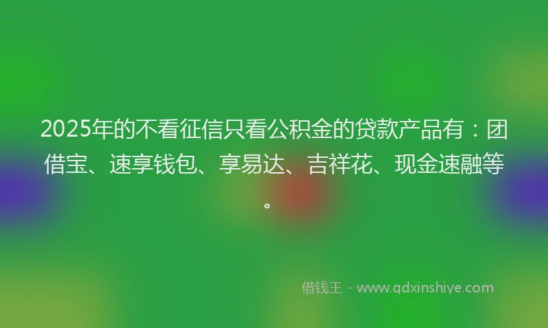 2025年的不看征信只看公积金的贷款产品有：团借宝、速享钱包、享易达、吉祥花、现金速融等。