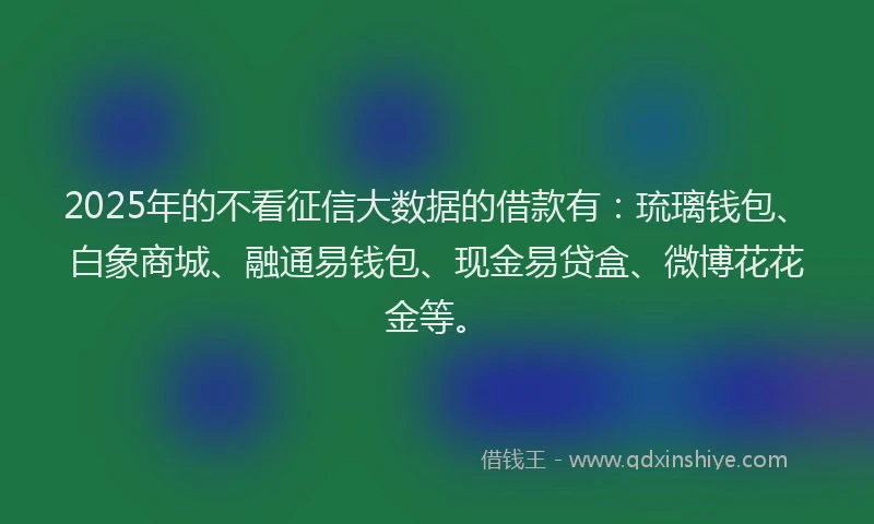 2025年的不看征信大数据的借款有：琉璃钱包、白象商城、融通易钱包、现金易贷盒、微博花花金等。