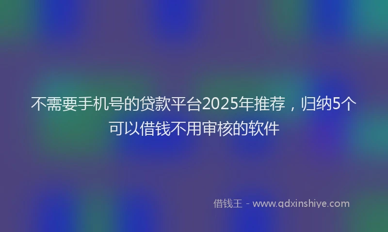 不需要手机号的贷款平台2025年推荐，归纳5个可以借钱不用审核的软件