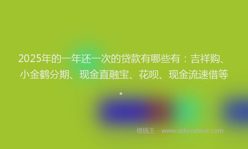 2025年的一年还一次的贷款有哪些有：吉祥购、小金鹤分期、现金直融宝、花呗、现金流速借等。
