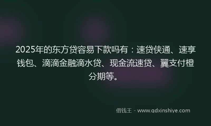 2025年的东方贷容易下款吗有：速贷侠通、速享钱包、滴滴金融滴水贷、现金流速贷、翼支付橙分期等。