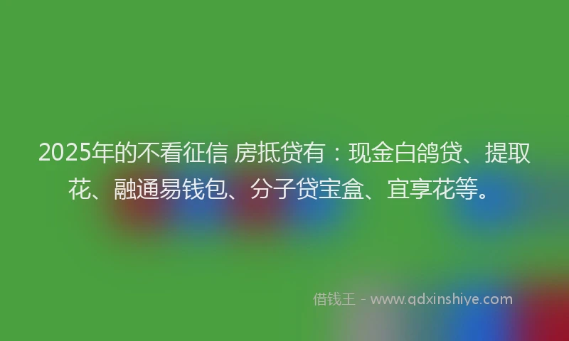 2025年的不看征信 房抵贷有：现金白鸽贷、提取花、融通易钱包、分子贷宝盒、宜享花等。