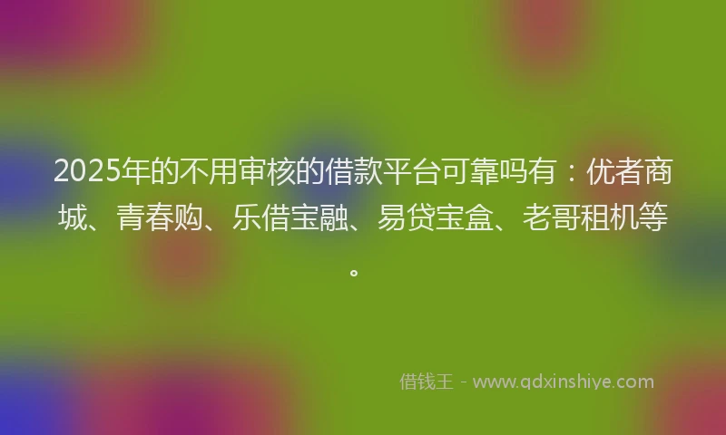 2025年的不用审核的借款平台可靠吗有：优者商城、青春购、乐借宝融、易贷宝盒、老哥租机等。