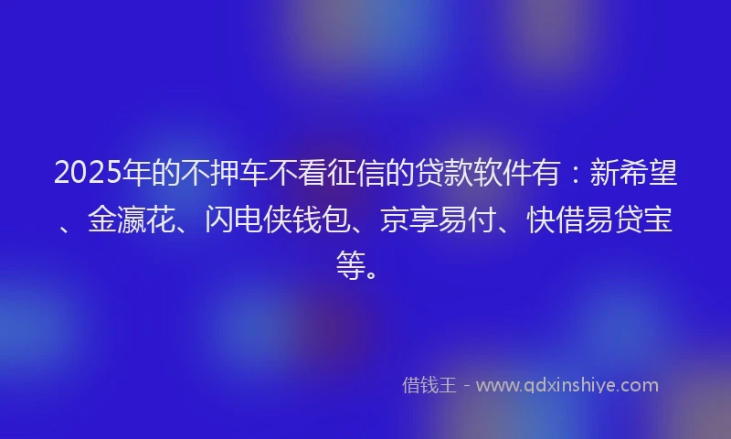 2025年的不押车不看征信的贷款软件有：新希望、金瀛花、闪电侠钱包、京享易付、快借易贷宝等。