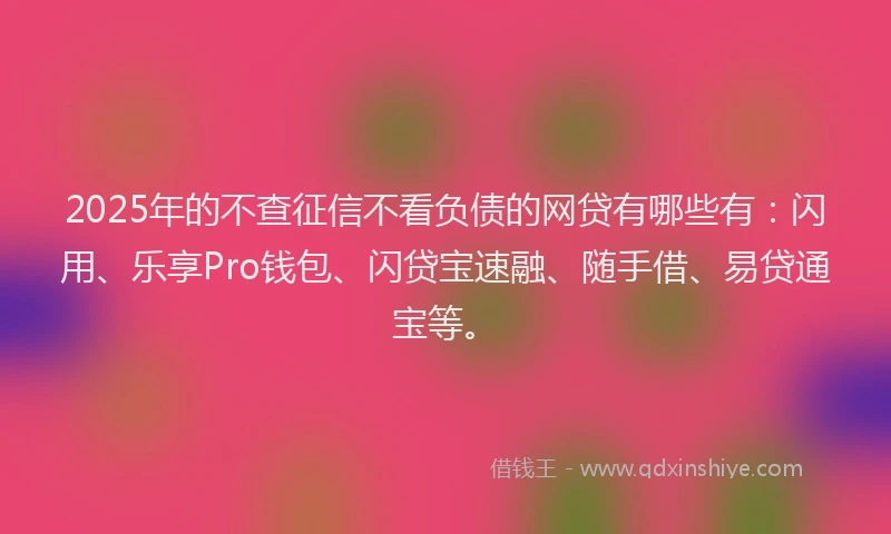 2025年的不查征信不看负债的网贷有哪些有：闪用、乐享Pro钱包、闪贷宝速融、随手借、易贷通宝等。