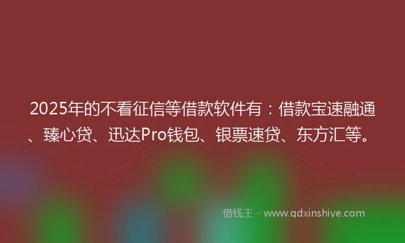 2025年的不看征信等借款软件有：借款宝速融通、臻心贷、迅达Pro钱包、银票速贷、东方汇等。