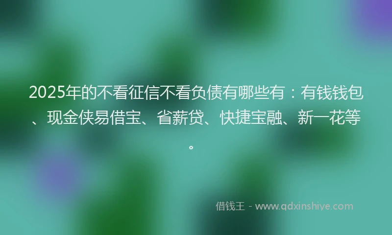 2025年的不看征信不看负债有哪些有：有钱钱包、现金侠易借宝、省薪贷、快捷宝融、新一花等。
