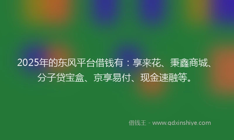 2025年的东风平台借钱有：享来花、秉鑫商城、分子贷宝盒、京享易付、现金速融等。
