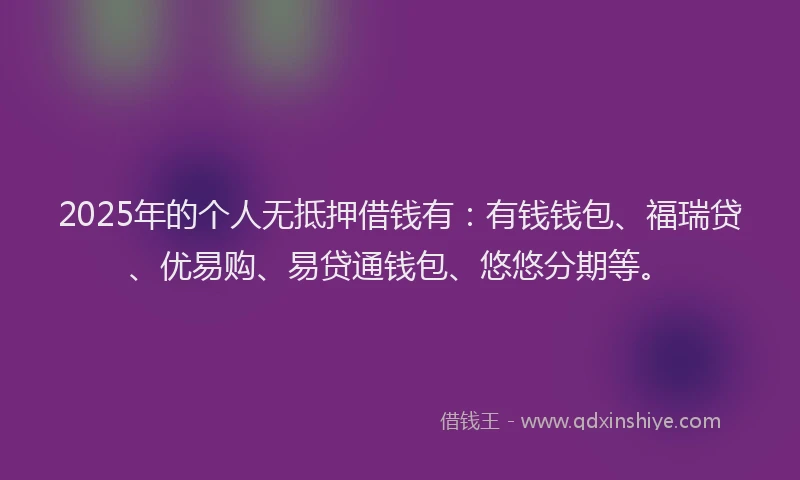 2025年的个人无抵押借钱有：有钱钱包、福瑞贷、优易购、易贷通钱包、悠悠分期等。