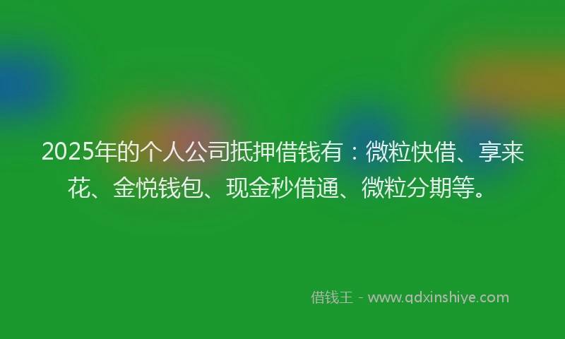 2025年的个人公司抵押借钱有：微粒快借、享来花、金悦钱包、现金秒借通、微粒分期等。
