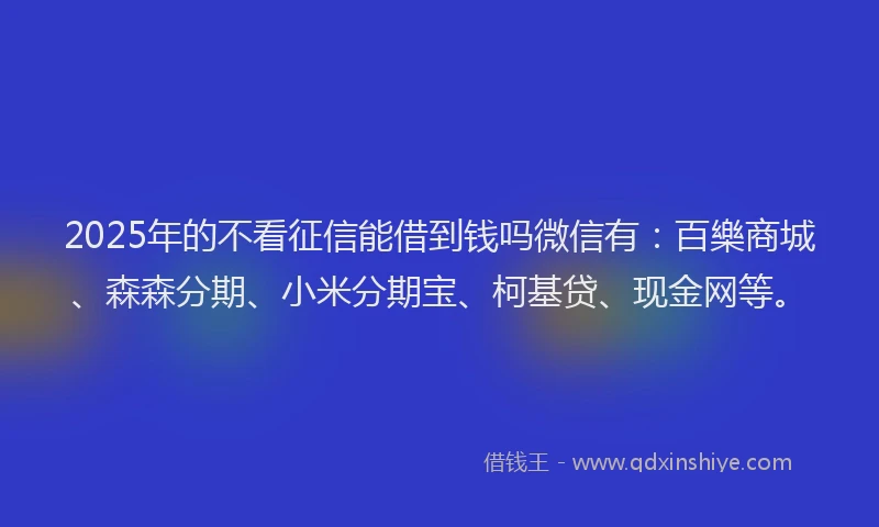 2025年的不看征信能借到钱吗微信有：百樂商城、森森分期、小米分期宝、柯基贷、现金网等。