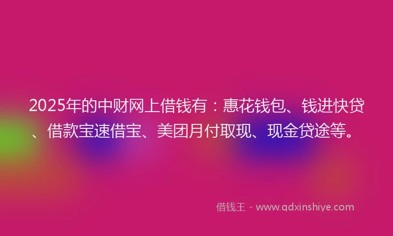 2025年的中财网上借钱有：惠花钱包、钱进快贷、借款宝速借宝、美团月付取现、现金贷途等。