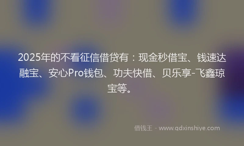 2025年的不看征信借贷有：现金秒借宝、钱速达融宝、安心Pro钱包、功夫快借、贝乐享-飞鑫琼宝等。