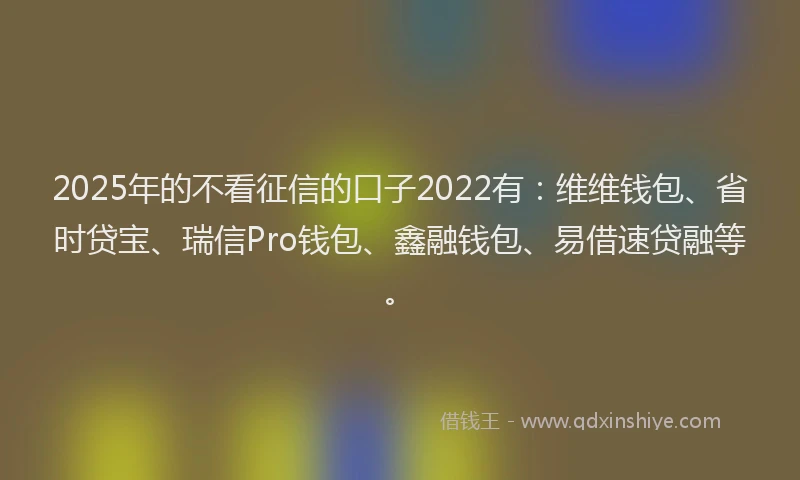 2025年的不看征信的口子2022有：维维钱包、省时贷宝、瑞信Pro钱包、鑫融钱包、易借速贷融等。
