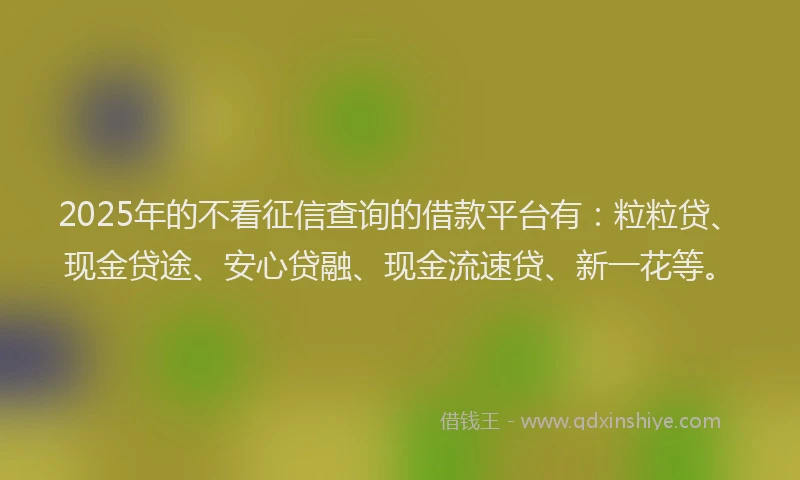 2025年的不看征信查询的借款平台有：粒粒贷、现金贷途、安心贷融、现金流速贷、新一花等。