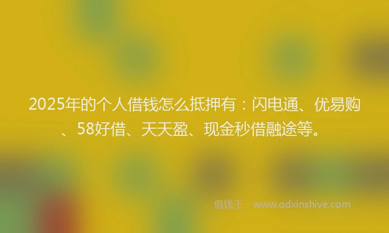2025年的个人借钱怎么抵押有：闪电通、优易购、58好借、天天盈、现金秒借融途等。