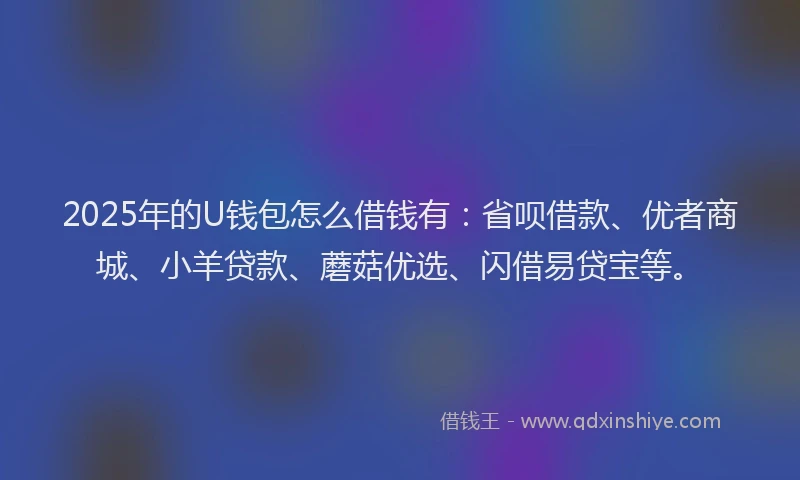 2025年的U钱包怎么借钱有：省呗借款、优者商城、小羊贷款、蘑菇优选、闪借易贷宝等。