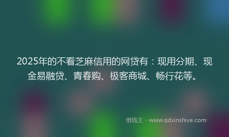 2025年的不看芝麻信用的网贷有：现用分期、现金易融贷、青春购、极客商城、畅行花等。