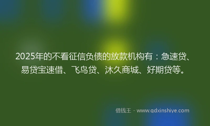 2025年的不看征信负债的放款机构有：急速贷、易贷宝速借、飞鸟贷、沐久商城、好期贷等。