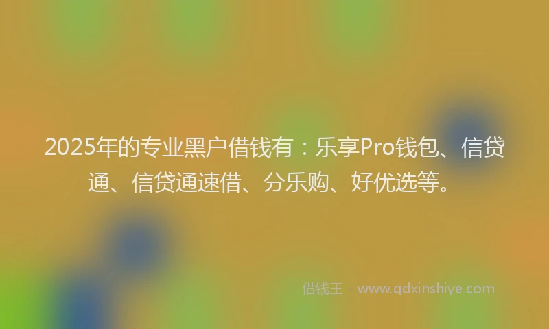 2025年的专业黑户借钱有：乐享Pro钱包、信贷通、信贷通速借、分乐购、好优选等。