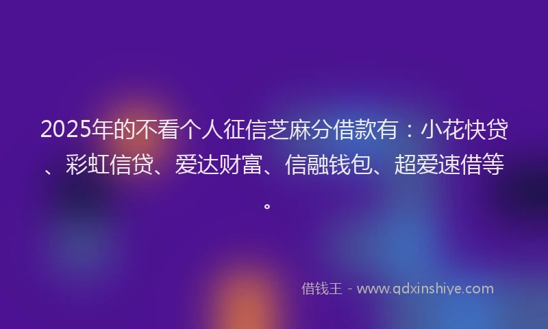 2025年的不看个人征信芝麻分借款有：小花快贷、彩虹信贷、爱达财富、信融钱包、超爱速借等。
