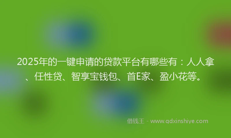 2025年的一键申请的贷款平台有哪些有：人人拿、任性贷、智享宝钱包、首E家、盈小花等。