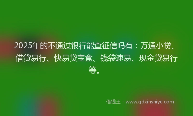 2025年的不通过银行能查征信吗有：万通小贷、借贷易行、快易贷宝盒、钱袋速易、现金贷易行等。