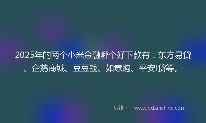 2025年的两个小米金融哪个好下款有：东方易贷、企鹅商城、豆豆钱、如意购、平安i贷等。
