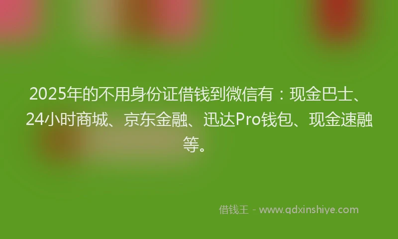 2025年的不用身份证借钱到微信有：现金巴士、24小时商城、京东金融、迅达Pro钱包、现金速融等。