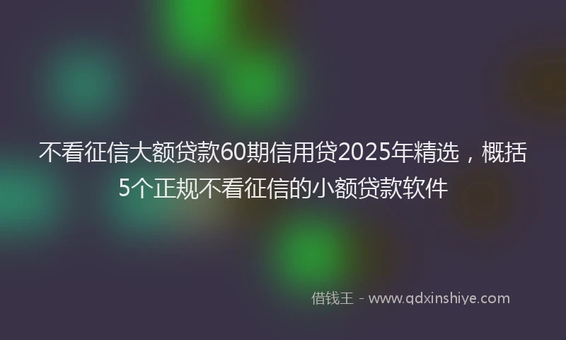 不看征信大额贷款60期信用贷2025年精选，概括5个正规不看征信的小额贷款软件