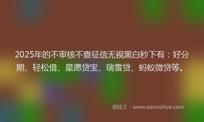 2025年的不审核不查征信无视黑白秒下有：好分期、轻松借、星愿贷宝、瑞雪贷、蚂蚁微贷等。