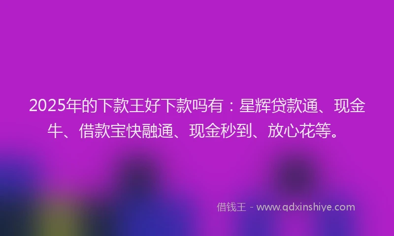 2025年的下款王好下款吗有：星辉贷款通、现金牛、借款宝快融通、现金秒到、放心花等。