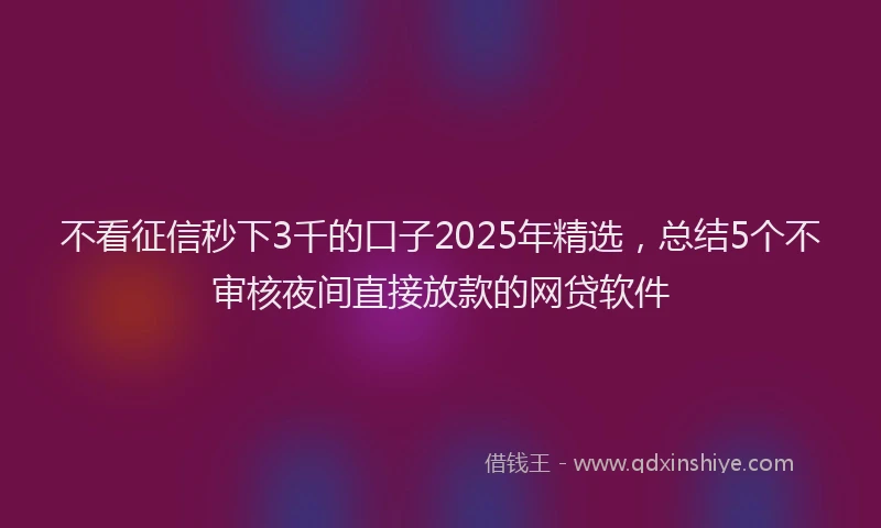 不看征信秒下3千的口子2025年精选，总结5个不审核夜间直接放款的网贷软件