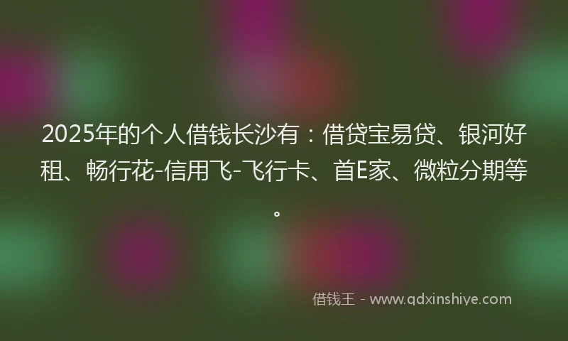 2025年的个人借钱长沙有：借贷宝易贷、银河好租、畅行花-信用飞-飞行卡、首E家、微粒分期等。