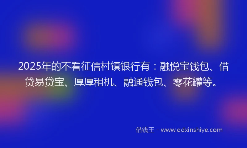 2025年的不看征信村镇银行有：融悦宝钱包、借贷易贷宝、厚厚租机、融通钱包、零花罐等。