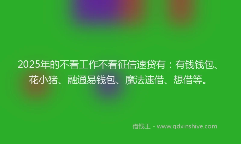 2025年的不看工作不看征信速贷有：有钱钱包、花小猪、融通易钱包、魔法速借、想借等。