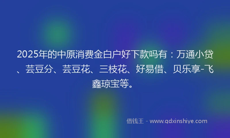 2025年的中原消费金白户好下款吗有：万通小贷、芸豆分、芸豆花、三枝花、好易借、贝乐享-飞鑫琼宝等。