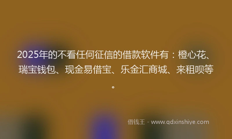 2025年的不看任何征信的借款软件有：橙心花、瑞宝钱包、现金易借宝、乐金汇商城、来租呗等。