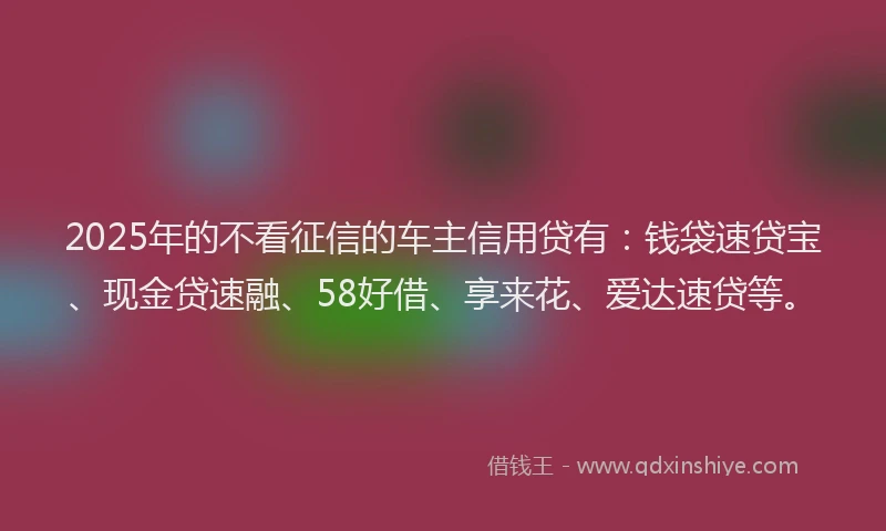 2025年的不看征信的车主信用贷有：钱袋速贷宝、现金贷速融、58好借、享来花、爱达速贷等。