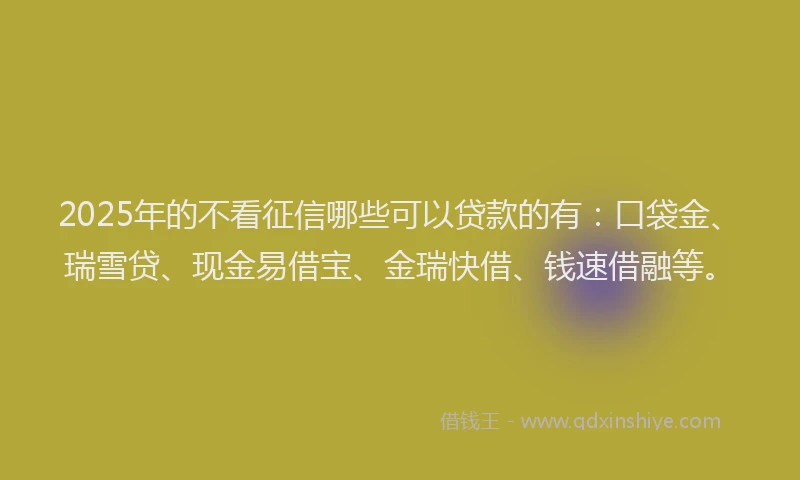 2025年的不看征信哪些可以贷款的有：口袋金、瑞雪贷、现金易借宝、金瑞快借、钱速借融等。