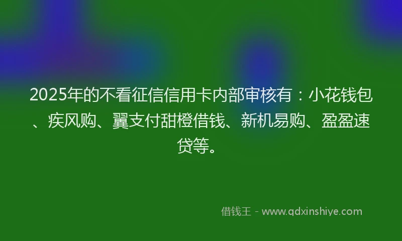 2025年的不看征信信用卡内部审核有：小花钱包、疾风购、翼支付甜橙借钱、新机易购、盈盈速贷等。