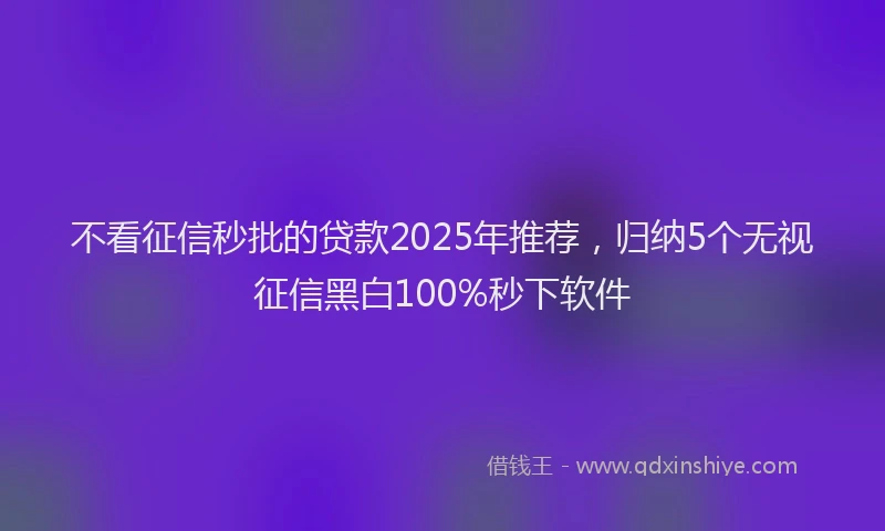 不看征信秒批的贷款2025年推荐，归纳5个无视征信黑白100%秒下软件