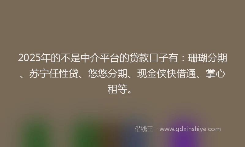 2025年的不是中介平台的贷款口子有：珊瑚分期、苏宁任性贷、悠悠分期、现金侠快借通、掌心租等。