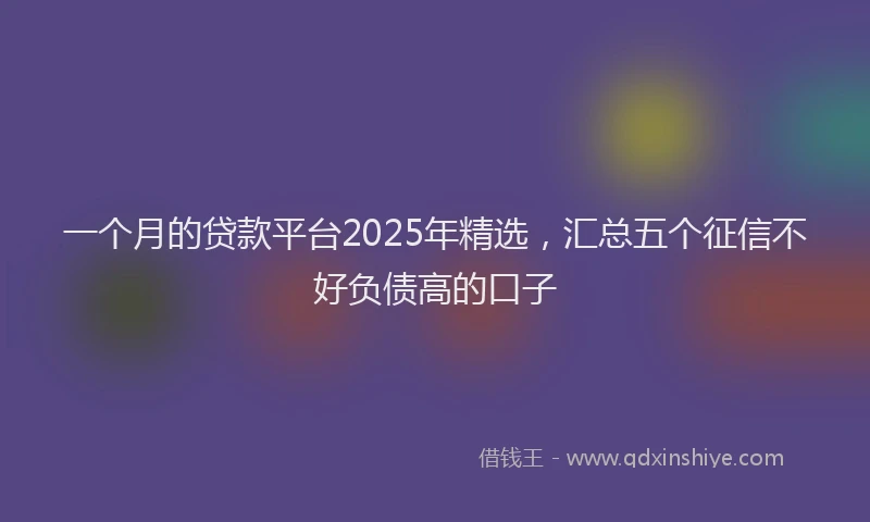 一个月的贷款平台2025年精选，汇总五个征信不好负债高的口子