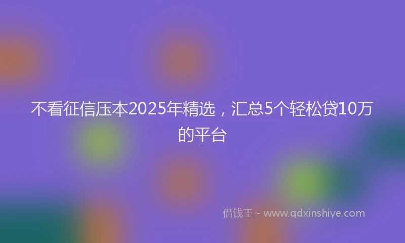不看征信压本2025年精选，汇总5个轻松贷10万的平台