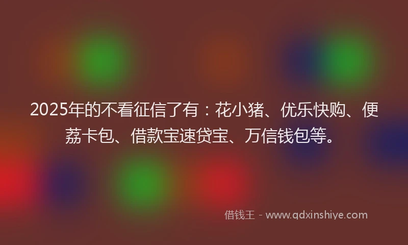 2025年的不看征信了有：花小猪、优乐快购、便荔卡包、借款宝速贷宝、万信钱包等。